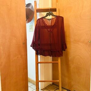 Elegant Burgundy Sheer Blouse